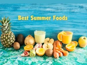 Fresh summer fruits and juices displayed on a table – best summer foods for hydration and health