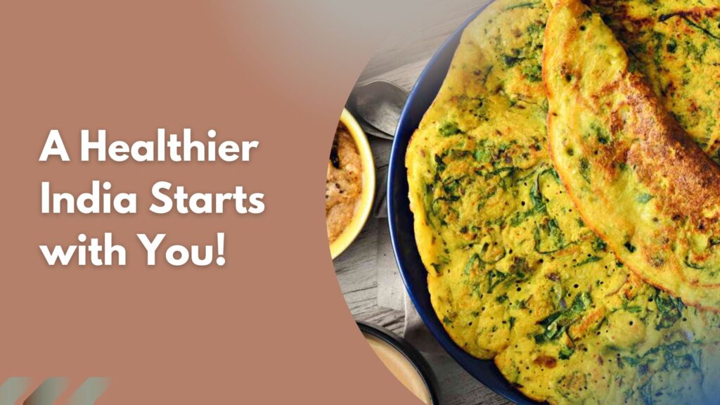 Plate of healthy Indian spinach chilla served with chutney and tea