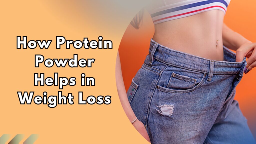 Image of a girl showing flat belly on  a loose jeans, highlighting how protein helps.
