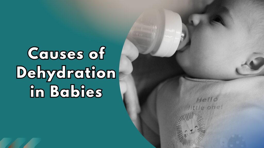 Image of a baby drinking milk from a bottle: causes of dehydration in babies.