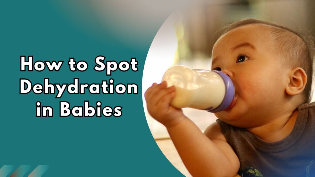 Baby holding a bottle: how to spot baby dehydration.