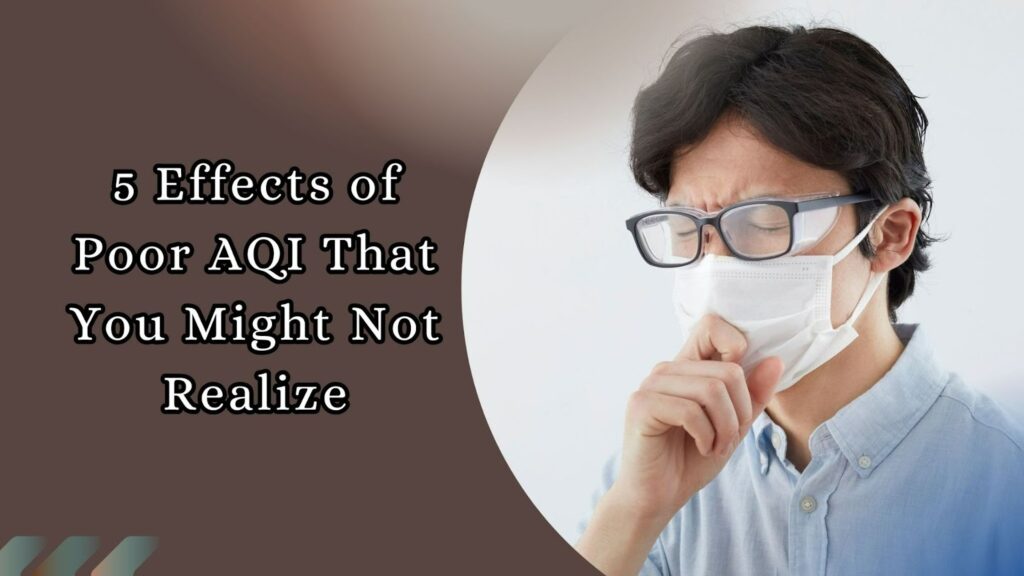 Person wearing a face mask and coughing due to poor air quality.