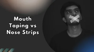 Mouth tapping vs nose strips: Man with mouth taped shut in X pattern, illustrating mouth taping for sleep!