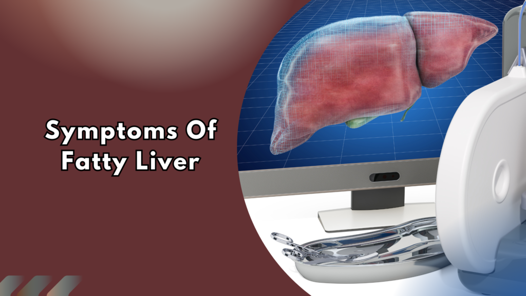 Medical illustration showing fatty liver symptoms and liver scan for diagnosis