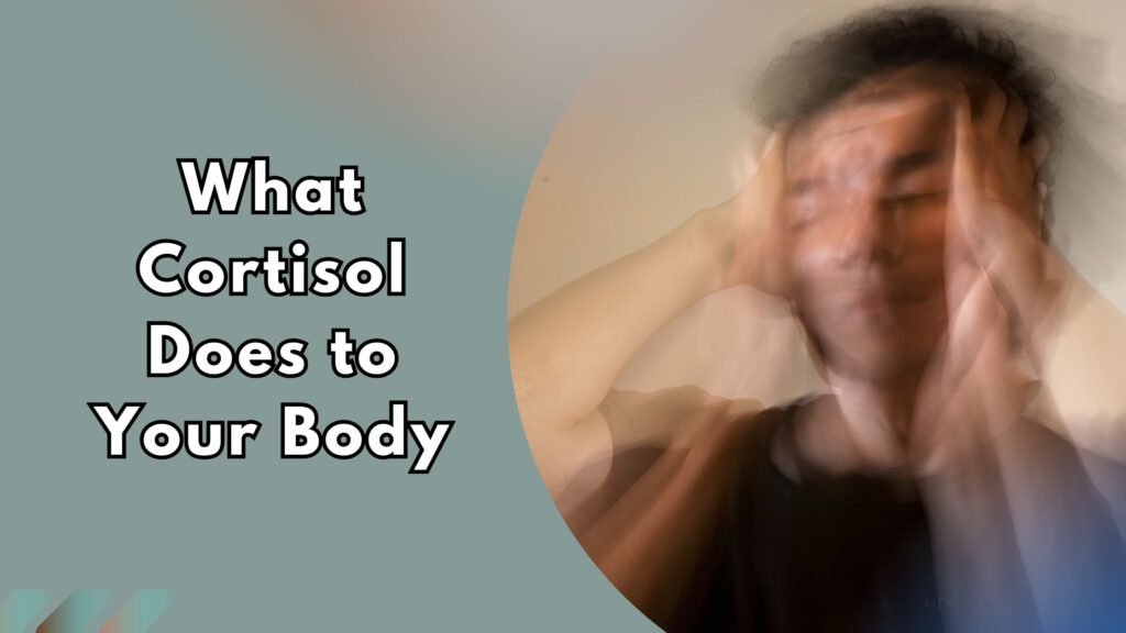Blurred stressed man holding his head showing effects of high cortisol on the body.
