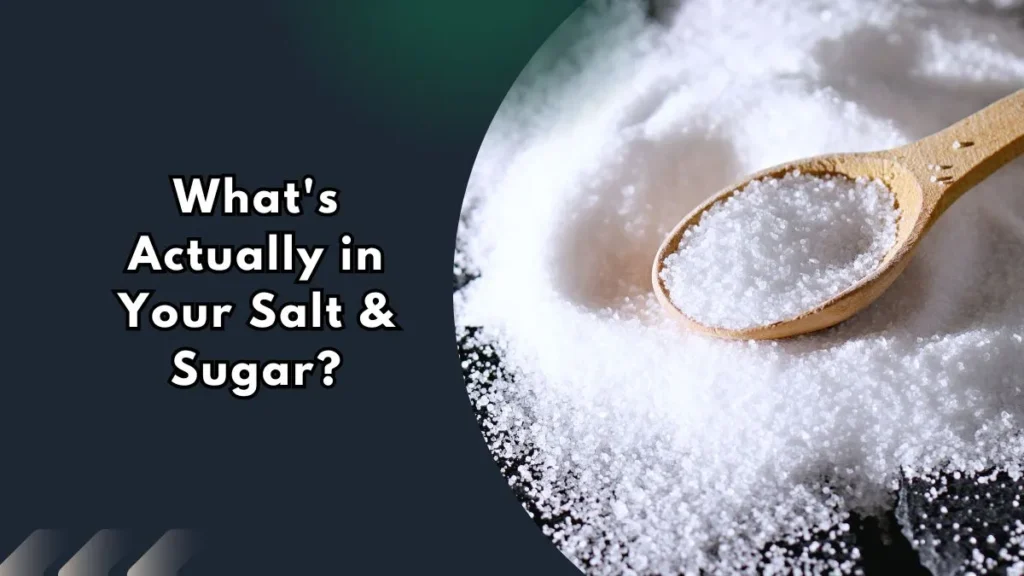What-is-Actually-in-Your-Salt-and-Sugar Wooden spoon scooping fine salt crystals, representing the detailed breakdown of microplastics found in Indian salt and sugar brands