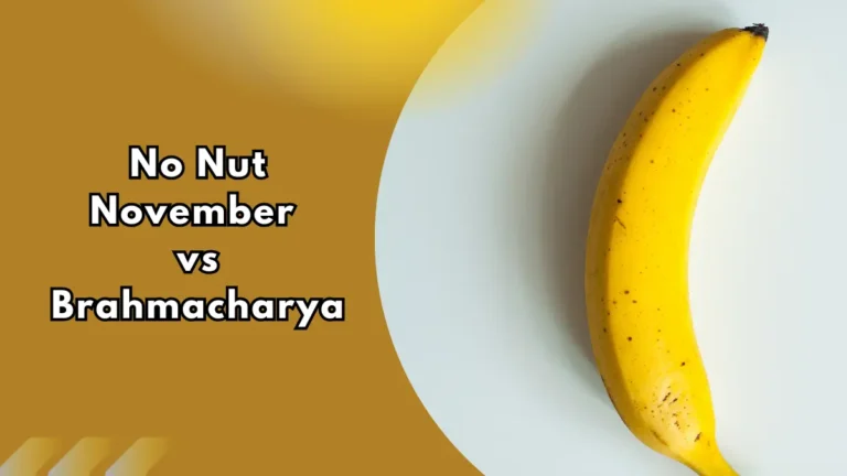 NNN and brahmacharya compared: a ripe banana on a pale plate beside the text No Nut November vs Brahmacharya